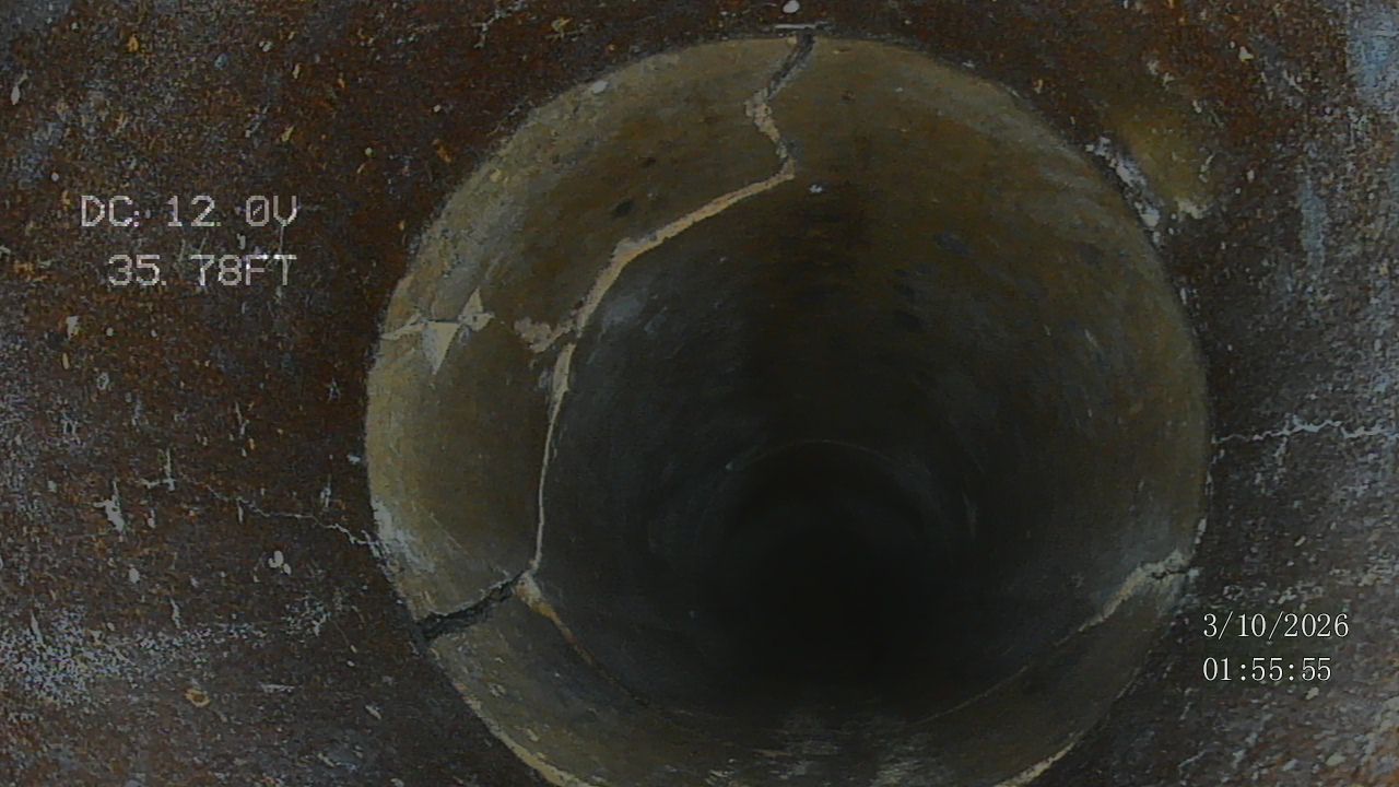 Sewer camera inspection footage inside a pipe